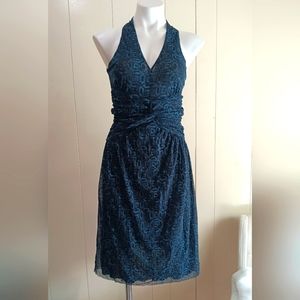 Michael Kors Women's Dress Sleeveless V Neck Blue Black Ruched XS Pleated